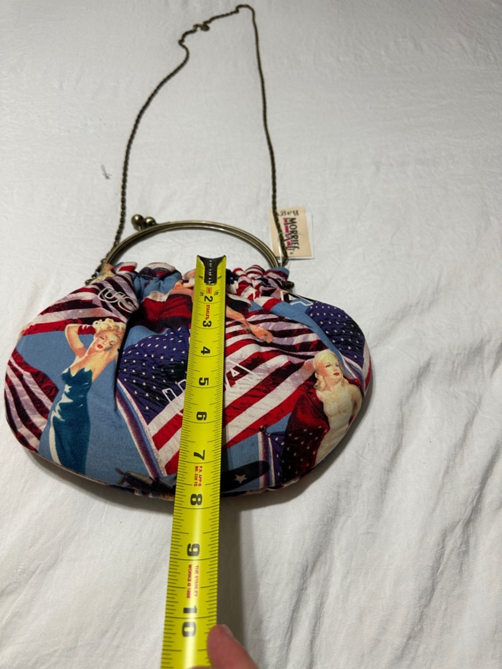 Vintage-Style Patriotic Print Drawstring Shoulder Bag - Red, White & Blue - Picture 8 of 10